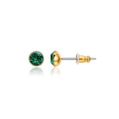 Signature Stud Earrings with Carat Emerald Swarovski Crystals 3 Sizes Gold Plated