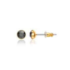 Signature Stud Earrings with Carat Jet Hematite Swarovski Crystals 3 Sizes Gold Plated