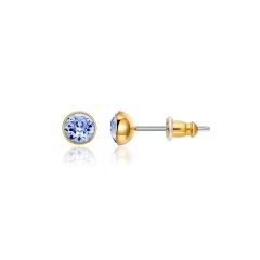Signature Stud Earrings with Carat Light Sapphire Swarovski Crystals 3 Sizes Gold Plated