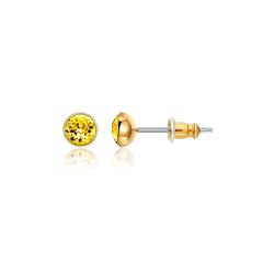 Signature Stud Earrings with Carat Light Topaz Swarovski Crystals 3 Sizes Gold Plated
