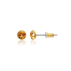 Signature Stud Earrings with Carat Topaz Swarovski Crystals 3 Sizes Gold Plated