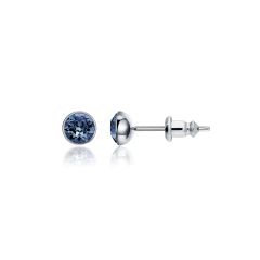 Signature Stud Earrings with Carat Denim Blue Swarovski Crystals 3 Sizes Rhodium Plated