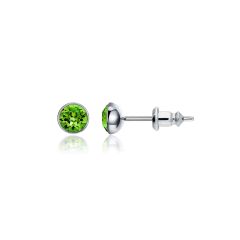 Signature Stud Earrings with Carat Fern Green Swarovski Crystals 3 Sizes Rhodium Plated