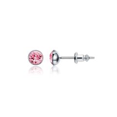 Signature Stud Earrings with Carat Light Rose Swarovski Crystals 3 Sizes Rhodium Plated