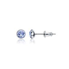 Signature Stud Earrings with Carat Light Sapphire Swarovski Crystals 3 Sizes Rhodium Plated