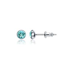 Signature Stud Earrings with Carat Light Turquoise Swarovski Crystals 3 Sizes Rhodium Plated