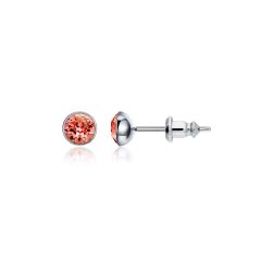 Signature Stud Earrings with Carat Padparadscha Swarovski Crystals 3 Sizes Rhodium Plated