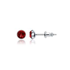 Signature Stud Earrings with Carat Ruby Swarovski Crystals 3 Sizes Rhodium Plated