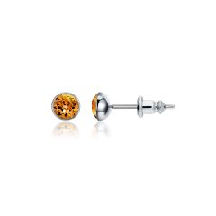 Signature Stud Earrings with Carat Topaz Swarovski Crystals 3 Sizes Rhodium Plated