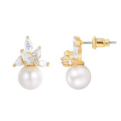 Nobel White Pearl Statement Stud Earrings Gold Plated