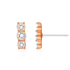 Trilogy Stud Earrings w Swarovski Crystals Rose Gold Plated
