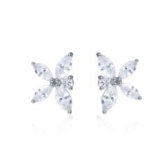 Victoria Floral Stud Earrings w Cubic Zirconia Rhodium Plated