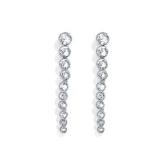 Tennis Cascade Drop Earrings with Clear Swarovski Crystals Rhodium Plated