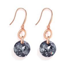 Bella O Drop Earrings with Silver Night Crystals Rose Gold Plated