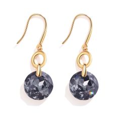 Bella O Drop Earrings with Silver Night Crystals Gold Plated