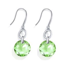 Bella O Drop Earrings with Peridot Crystals Silver Plated