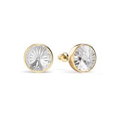 Statement Mix Stud Carrier Earrings Clear Crystals Gold Plated