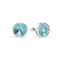 Statement Mix Stud Carrier Earrings Aquamarine Crystals Silver Plated