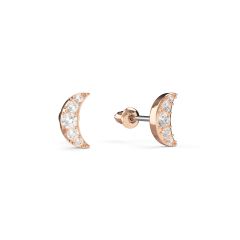 Petite Half Moon Stud Earrings Clear Crystals Rose Gold Plated