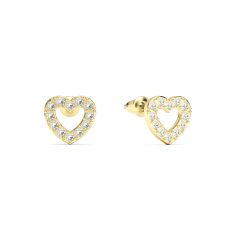 Open Heart Stud Earrings Clear Crystals Gold Plated