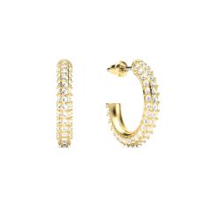 Pave Hoop Earrings Clear Crystals Gold Plated