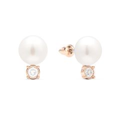 Dewdrop Freshwater Pearl Crystals Stud Earrings Freshwater Pearl Rose Gold Plated