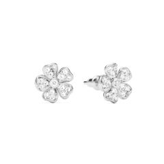 Cherry Blossom Flower Stud Earrings Clear Crystals Pave Rhodium Plated