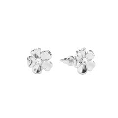 Cherry Blossom Flower Stud Earrings Clear Crystals Rhodium Plated
