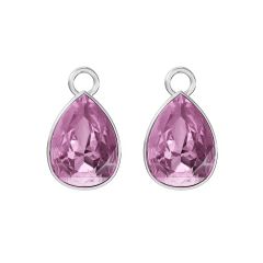 Statement Teardrop Mix Charms with Light Amethyst Crystals Rhodium Plated