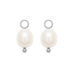 Oval Freshwater Pearl Drop Mix Charm Rhodium Plated