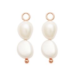 Double Organic Freshwater Pearl Drop Mix Charm Rose Gold plated