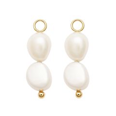 Double Organic Freshwater Pearl Drop Mix Charm Gold plated
