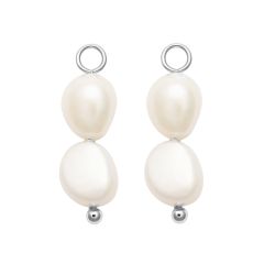 Double Organic Freshwater Pearl Drop Mix Charm Rhodium plated