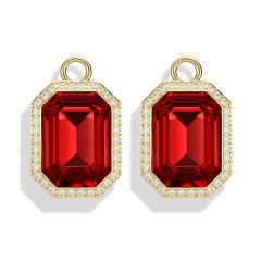 Octagon Bezel Mix Charms with Ruby Swarovski Crystals Gold Plated