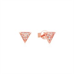Triangle Pyramid CZ Pave Stud Earrings in Sterling Silver Rose Gold Plated