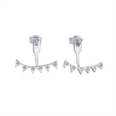 Triangle CZ Studded Earrings Jacket in Sterling Silver Rhodium Plated
