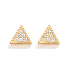 Triangle CZ Pave Stud Earrings in Sterling Silver Gold Plated