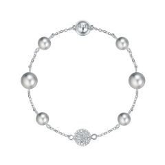 Affinity Collection Spaced Grey Crystal Pearl Interlinking Bracelet Rose Gold Plated