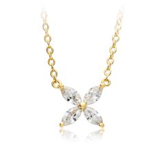 Victoria Flower Marquise CZ Necklace 16k Gold Plated