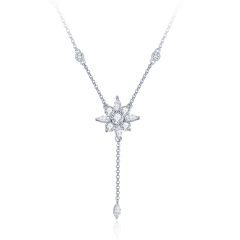 Camelia Stella Drop Star Statement Necklace Clear Cubic Zirconia Rhodium Plated