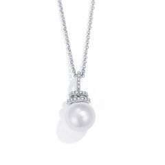 Mondaine Pearl Necklace with Swarovski Crystals Rhodium Plated