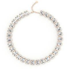 Octagon Sensational Statement Necklace Clear Crystals Rose Gold Plated