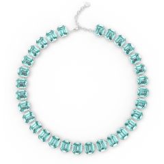 Octagon Sensational Statement Necklace Light Turquoise Crystals Rhodium Plated