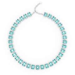 Octagon Statement Necklace Light Turquoise Crystals Rhodium Plated