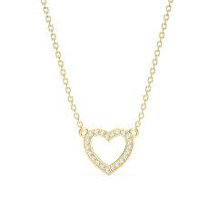 Open Heart Necklace Clear Crystals Gold Plated