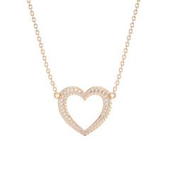 Open Heart Statement Pave Necklace Clear Crystals Rose Gold Plated