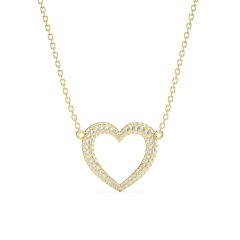 Open Heart Statement Pave Necklace Clear Crystals Gold Plated
