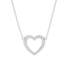 Open Heart Statement Pave Necklace Clear Crystals Rhodium Plated