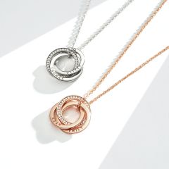 Personalised Interlocking Triple Brilliance Circles Necklace in Sterling Silver