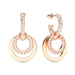 Circle Double Drop Earrings Clear Crystal Rose Gold Plated
